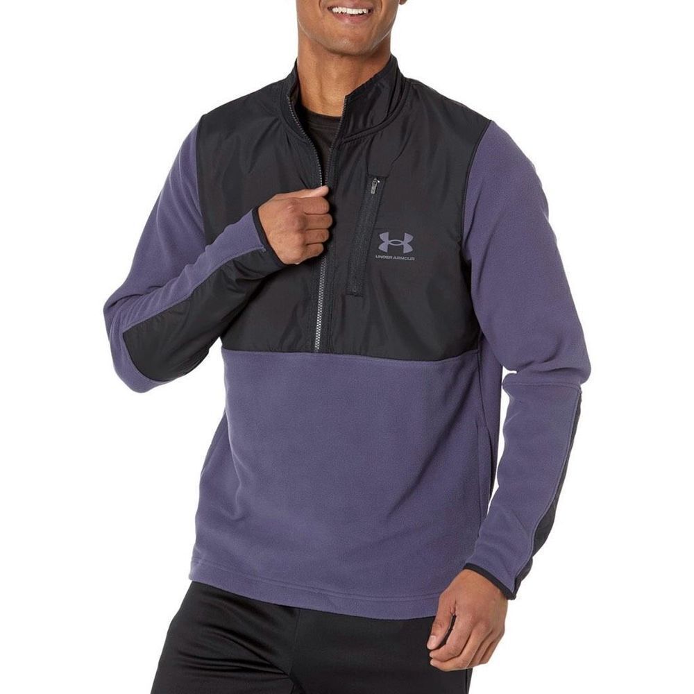 Under Armour Mens Cold Gear Infrared Half Zip Pullover Sweater Black Blue Steel